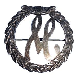 Vintage Sterling M or W Wreath Brooch